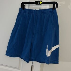Blue Nike BIG SWOOSH training Basketball Fleece Casual Mens shorts w/pockets L